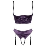 Μωβ σατέν σετ ζαρτιέρας με ανοιχτό στήθος Cottelli Collection