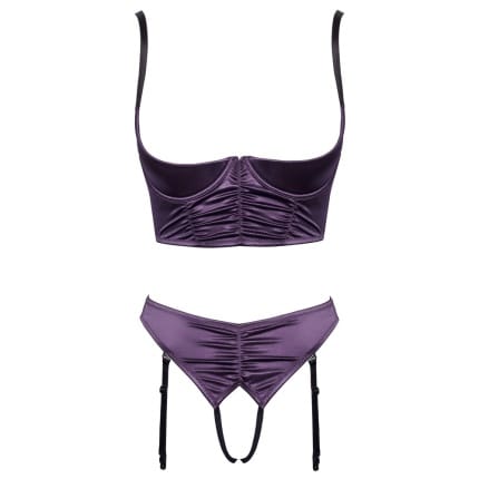 Μωβ σατέν σετ ζαρτιέρας με ανοιχτό στήθος Cottelli Collection