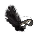 Μάσκα με Φτερά Μαύρο Χρυσό Mask with Feathers Black