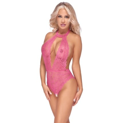 Ροζ δαντελένιο κορμάκι χωρίς καβάλο Cottelli Collection
