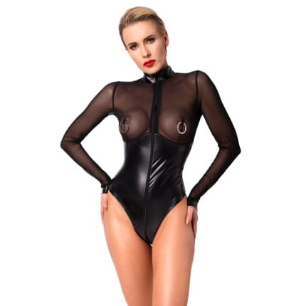 Διάφανο κορμάκι με κρίκους θηλών Body Noir