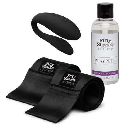 Σετ Δονητή Χειροπέδες Και Λάδι Μασάζ Moving As One Kit
