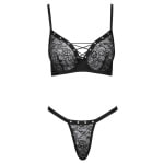 Μαύρο δαντελωτό σετ με στρίνγκ Cottelli Collection
