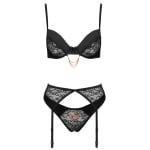 Μαύρο δαντελωτό σετ με αλυσίδες Cottelli Collection