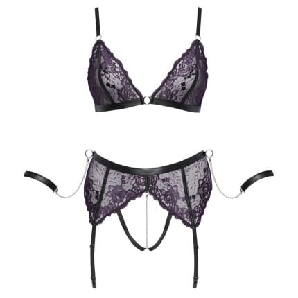 Μωβ σετ με δεσίματα και ανοιχτό καβάλο Cottelli Collection