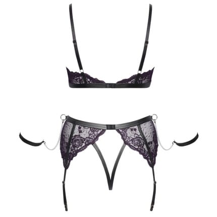 Μωβ σετ με δεσίματα και ανοιχτό καβάλο Cottelli Collection