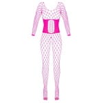 Ροζ Δικτυωτό Ολόσωμο Crotchless Catsuit