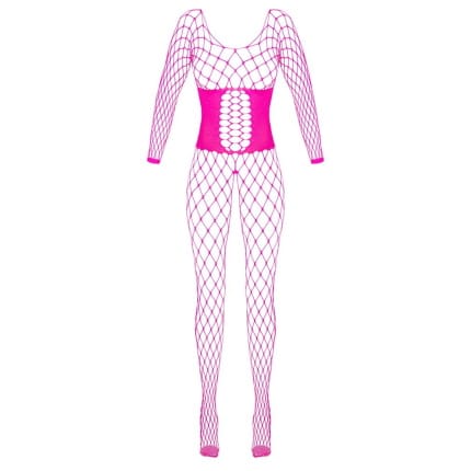 Ροζ Δικτυωτό Ολόσωμο Crotchless Catsuit