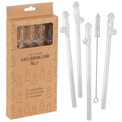 Γυάλινα καλαμάκια Glass Drinking Straw Willy 4 τεμ