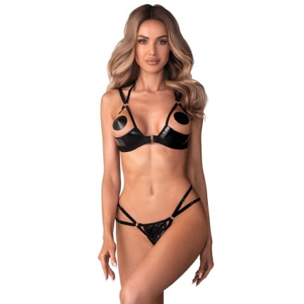 Στρινγκ και ανοικτό σουτιέν βινυλίου Keira Lise set Obsessive