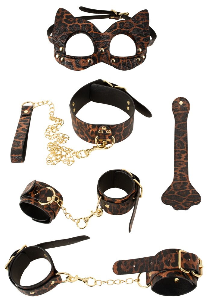 set-desmon-6-temachion-leopar-bondage-set-bad-kitty-24939008001-05 Ολοκληρωμένο λεοπάρ σετ με μάσκα, κολάρο, δεσμά και mini paddle
